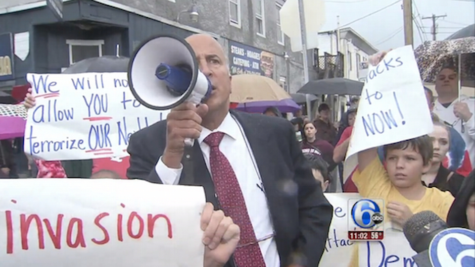 Philadelphia City Councilman Mark Squilla at event last Tuesday labeled as a "'White Lives Matter' Rally" by Gawker, via 6ABC screenshot.