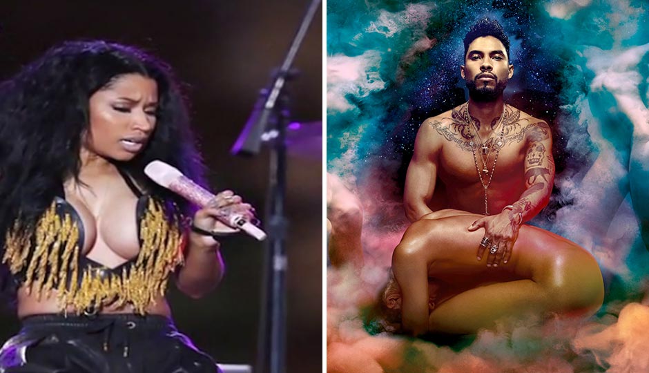 Nicki Minaj, left, cursing her way through last year’s 4th of July Jam, and Miguel, the guy the city has chosen to entertain your family this year, as seen on his new album cover.