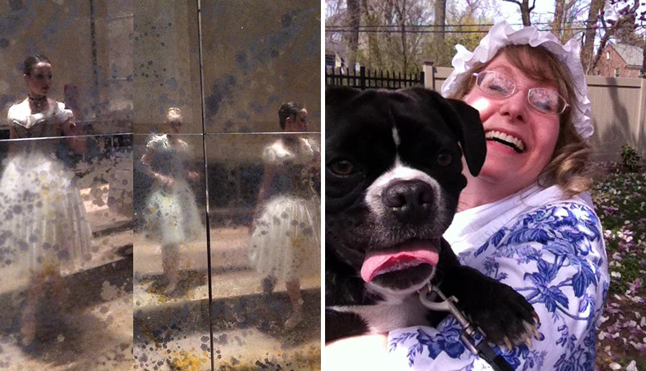 Left: Pennsylvania Ballet’s Kelsey Ivana Hellebuyck. Right: Betsy Ross reenactor Linda Archbold.