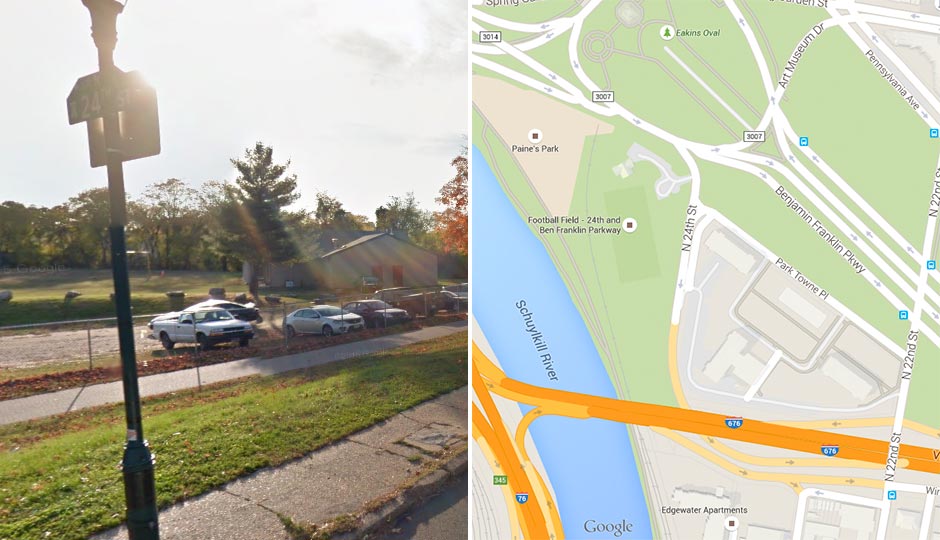It's very unlikely that this is where the Indego cyclists got on 676 (they were traveling westbound), but we know at least one experienced cyclist who almost wound up on the expressway here.