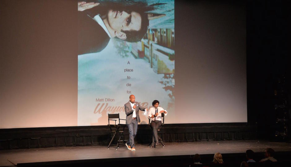 Shyamalan on stage at the Prince Theater. 