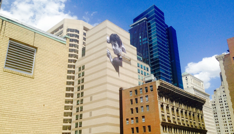 View of the mural from the roof of 1530 Chestnut Street. 
