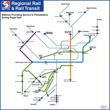 SEPTA station map for Pope Francis' visit, updated July 13th, 2015.