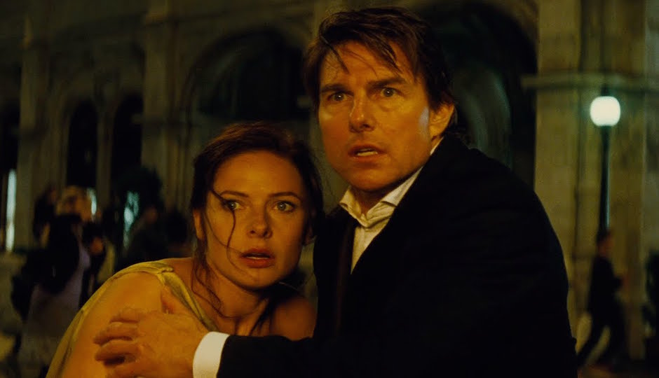 Rebecca Ferguson and Tom Cruise in Mission: Impossible—Rogue Nation. 