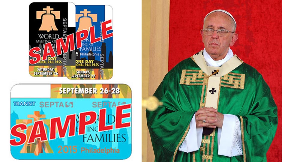Pope Francis, miqu77 / Shutterstock.com. Pope Passes sample, via SEPTA.