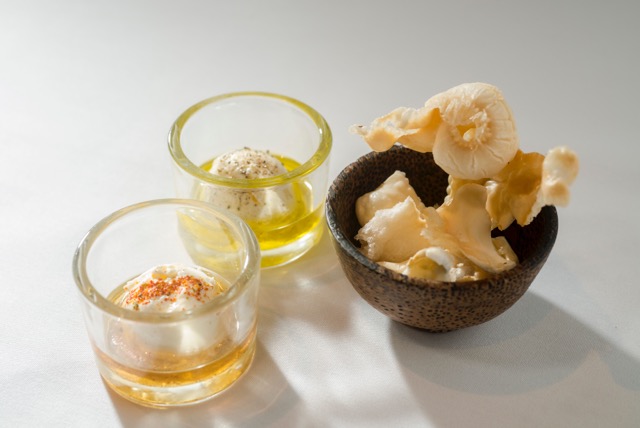 Accompanied by crème fraîche, arbequina olive oil and cracked black pepper. 