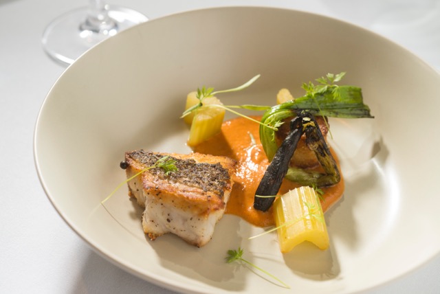 Focused on charred baby leeks with a hazelnut romesco and orange-pickled celery. 