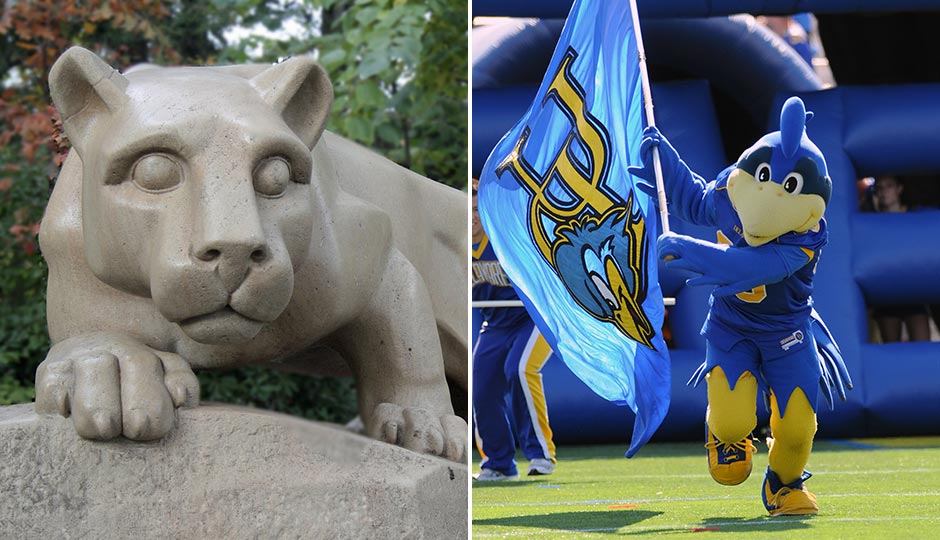 Nittany Lion | Shutterstock.com. University of Delaware Blue Hen | Aspen Photo / Shutterstock.com