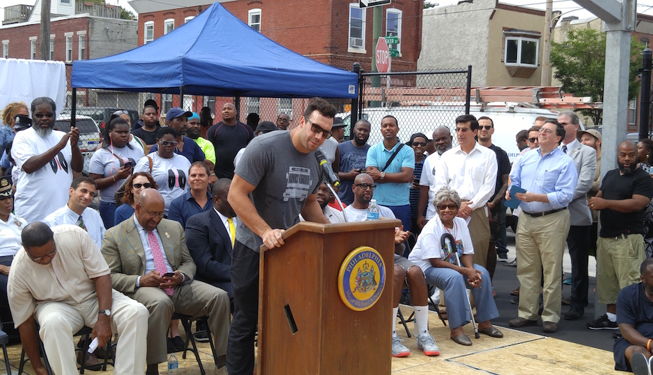 Connor Barwin speaks at the Ralph Brooks Park dedication ceremony. | Photo by HughE Dillon