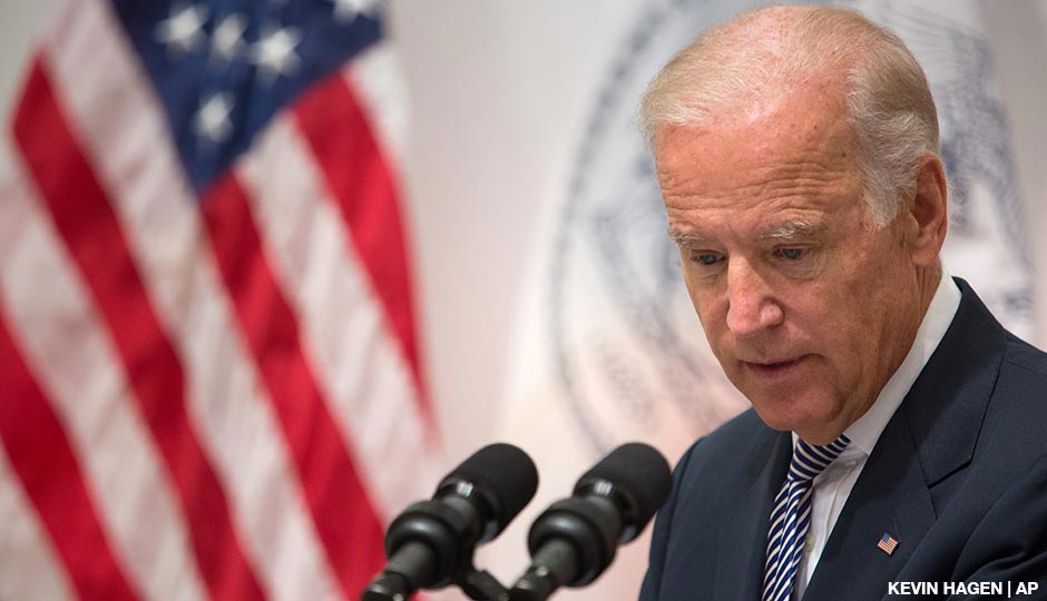 Vice President Joe Biden speaks during a news conference at the Office of the Chief Medical Examiner, Thursday, Sept. 10, 2015, in New York. During the event, Biden, U.S. Attorney General Loretta Lynch, Manhattan District Attorney Cyrus Vance and actress Mariska Hargitay announced almost $80 million in grants to help eliminate a vast nationwide backlog of rape kits.