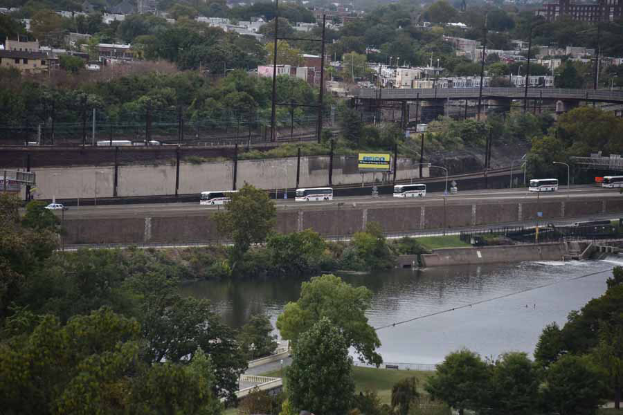 Bus caravan on Schuykill Expressway