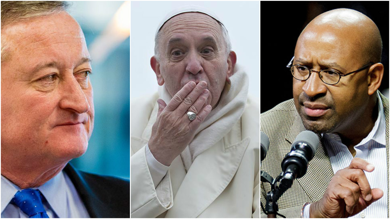 Jim Kenney, Pope Francis, Mayor Nutter. | Photos by Jeff Fusco and the Associated Press.