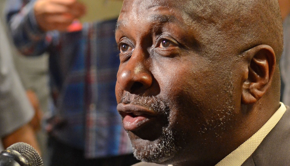 Apr 14, 2013: Philadelphia 76ers former player Moses Malone speaks with the media before game against the Cleveland Cavaliers at the Wells Fargo Center. The 76ers were celebrating the 30th anniversary of the 1982-83 championship team. |Eric Hartline-USA TODAY Sports 