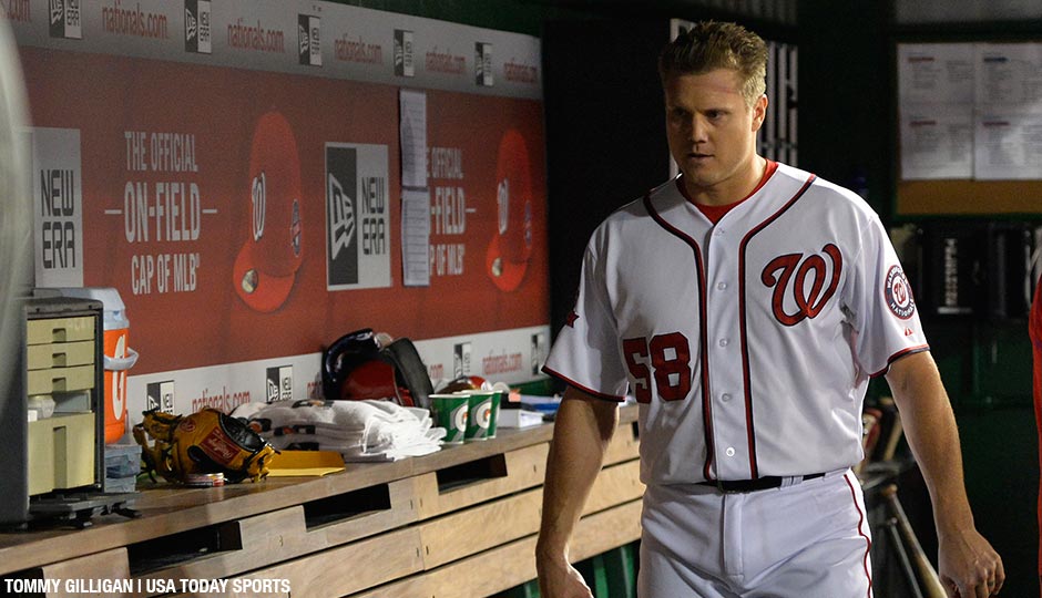 Washington Nationals relief pitcher Jonathan Papelbon after being ejected form the game for hitting Baltimore Orioles third baseman Manny Machado (not pictured) with a pitch in a September 23rd game.