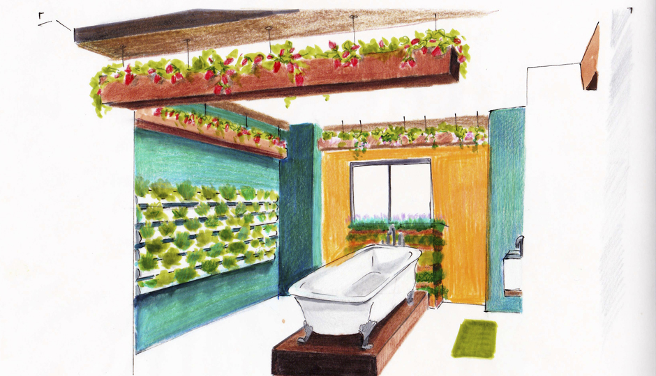 Sketch of pick-your-own prep area at Hydropose Studio | By Jacinthia Clark
