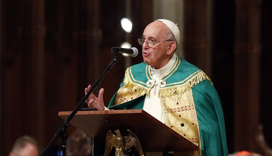 Pope Francis leads an evening prayer service at St. Patrick's Cathedral, Thursday, Sept. 24, 2015, in New York. (AP Photo/Jason DeCrow)