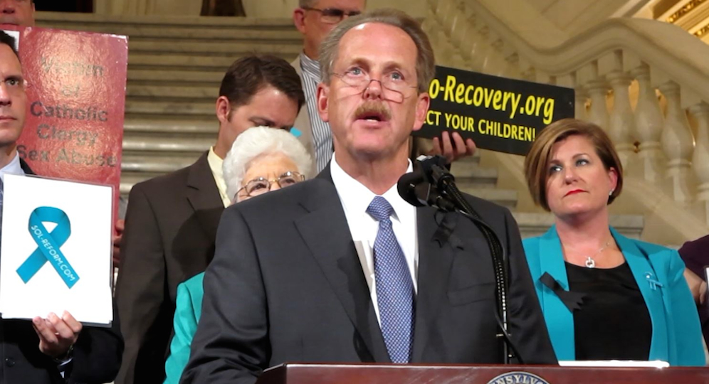 John Salveson speaks in the Capitol Rotunda in Harrisburg, Pennsylvania on September 21st.
