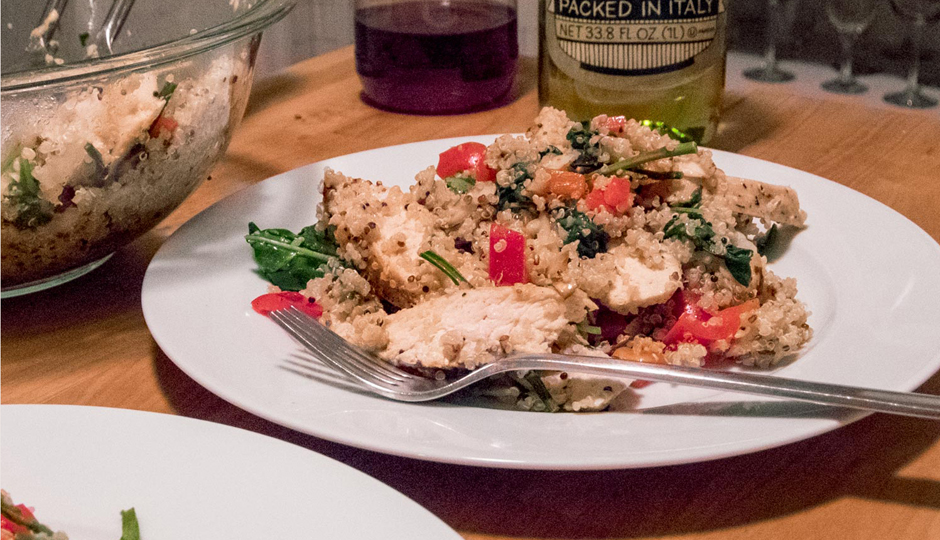 Quinoa salad with roasted asparagus