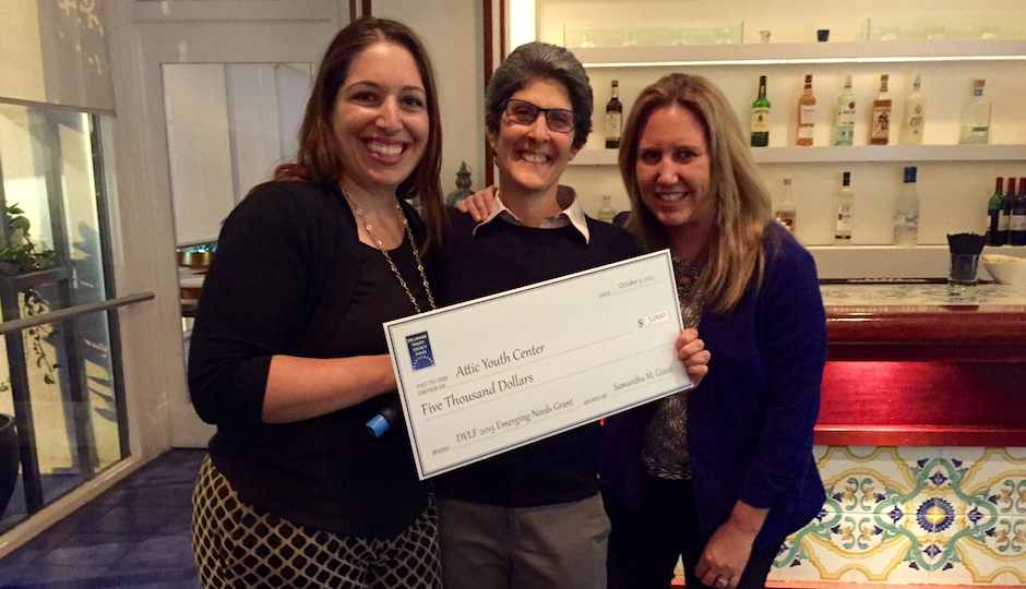 DVLF executive director Samantha Giusti, left, with Carrie Jacobs, executive director of Attic Youth Center, and Alyssa Mutryn, Attic’s director of development.