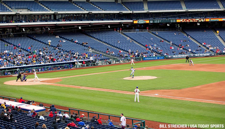 Phillies right fielder Jeff Francoeur hits a double during the fourth inning against the New York Mets at Citizens Bank Park on October 1, 2015.