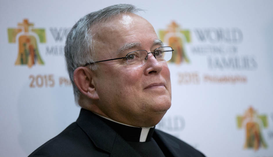Archbishop of Philadelphia Charles Chaput, listens to a speaker during a news conference Friday, March 7, 2014, in Philadelphia.  Vatican officials say Philadelphia is scheduled to host a large gathering of the Roman Catholic church called the World Meeting of Families in Sept., 2015. Chaput and others are scheduled to visit Rome this month to invite the pope to the eighth World Meeting of Families. (AP Photo/Matt Rourke)