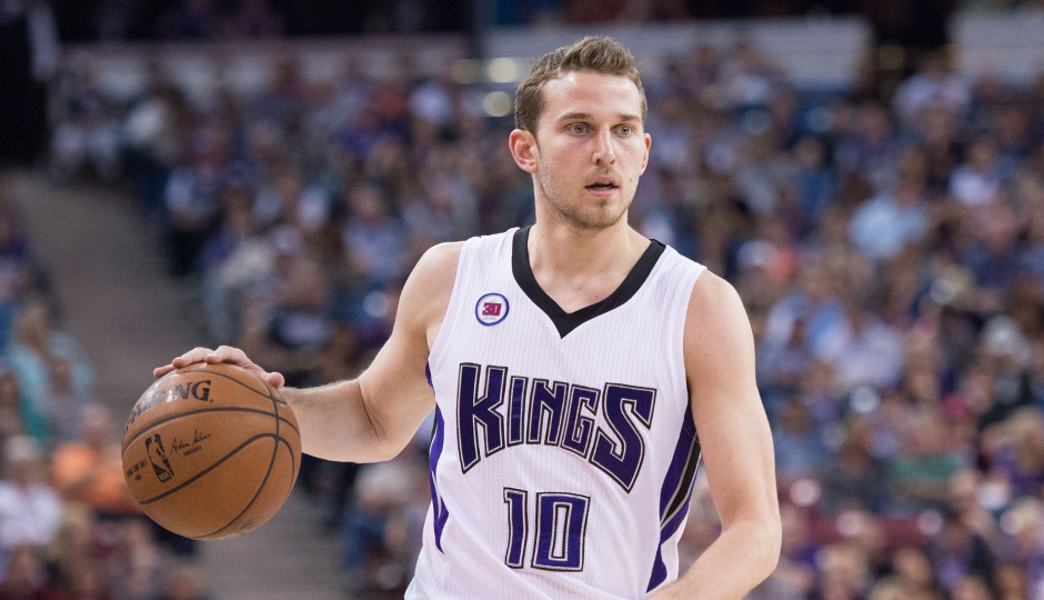 Nik Stauskas, acquired by the 76ers from the Sacramento Kings this offseason, will miss teh next two weeks as a result of stress reaction in his right tibia. | Kyle Terada, USA TODAY Sports