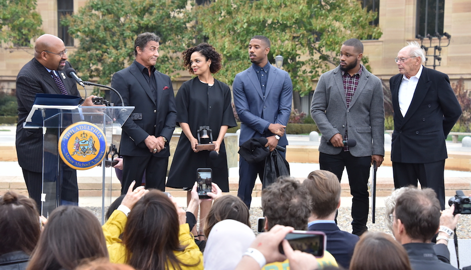 Mayor Nutter addresses the Creed cast and crowd. | Photo by HughE Dillon