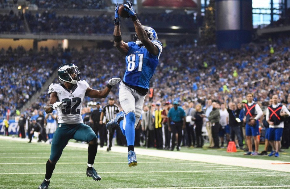 Calvin Johnson and Eric Rowe. (USA Today Sports)