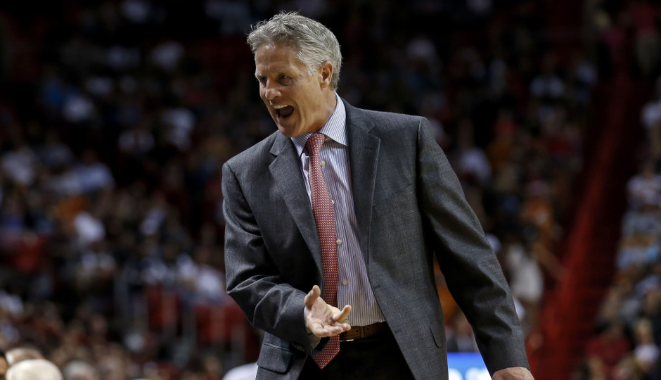 Brett Brown and the Philadelphia 76ers fell to 0-14 on the season after blowing a late 4th quarter lead against the Miami Heat | Steve Mitchell-USA TODAY Sports