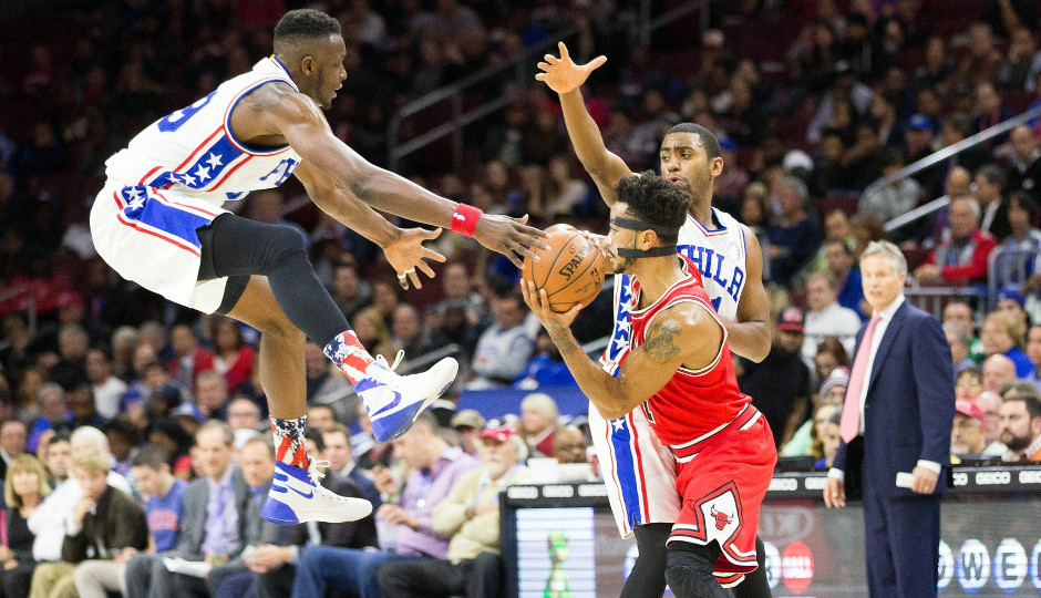 Derrick Rose and the Chicago Bulls defeated the Sixers 111-88 Monday night at the Wells Fargo Center | Bill Streicher-USA TODAY Sports