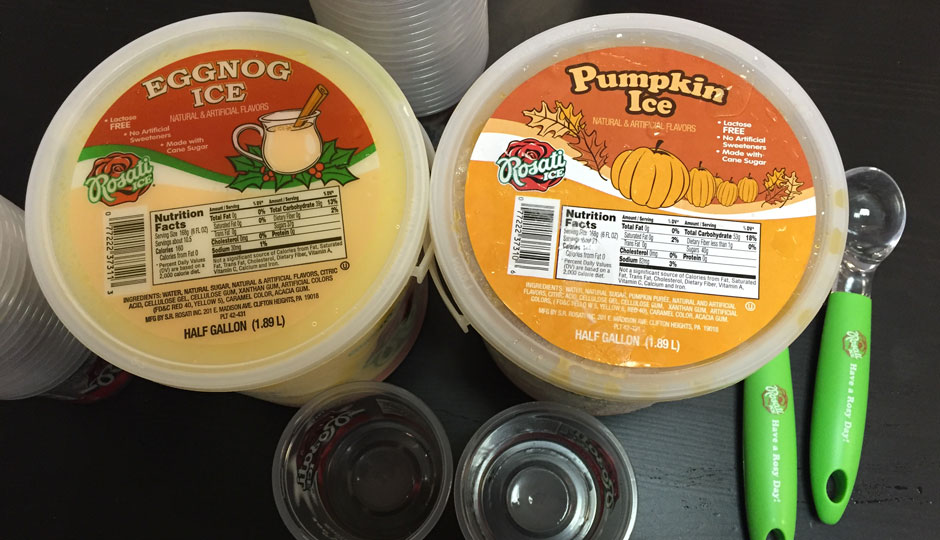 Eggnog and pumpkin water ice.