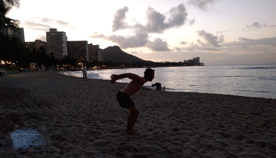 Alon, doing this week's track workout on the beaches of Honolulu, because he's wild like that. 