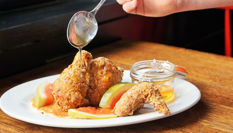 * Buttermilk Fried Chicken - 1⁄2 Bird, Hot Cake, Pickled Watermelon Rind, Local Honey