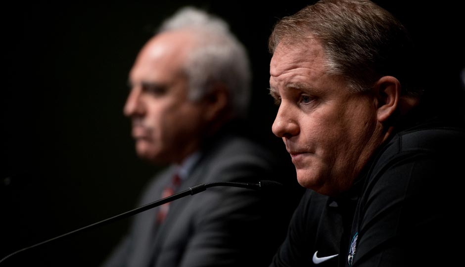 Jeffrey Lurie and Chip Kelly at the press conference announcing Kelly's hiring. (Jeff Fusco)