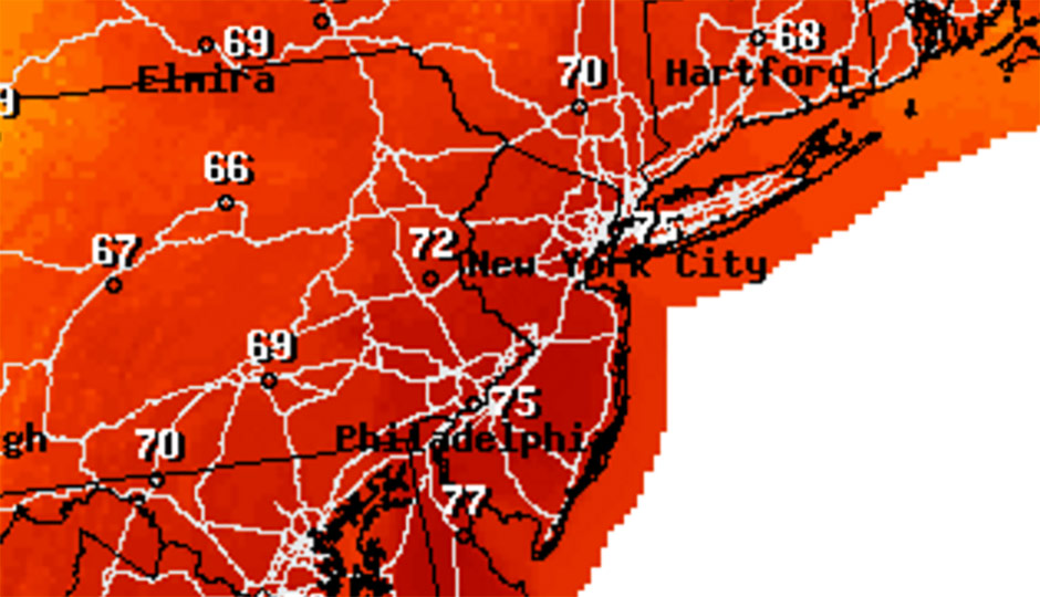National Weather Service forecast - Christmas Eve - 75 degrees in Philadelphia