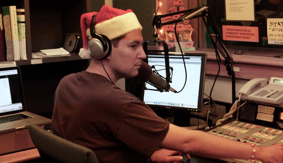 Jon Solomon feeling festive in his studio at WPRB.
