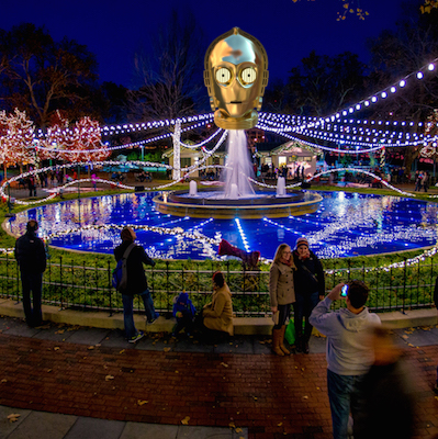 Franklin Square hosts a Star Wars night on TK, with its Electrical Spectacle as the backdrop. | Photoshopped image by Jeff Fusco