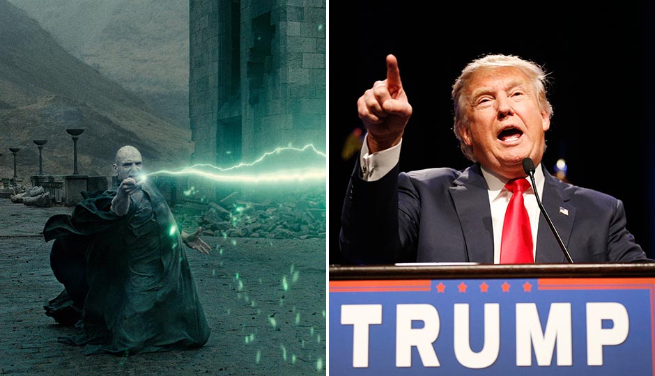 Left: Ralph Fiennes as Lord Voldemort in Harry Potter and the Deathly Hallows  (Courtesy of Warner Bros.) Right: Donald Trump in Las Vegas. (John Locher, AP)
