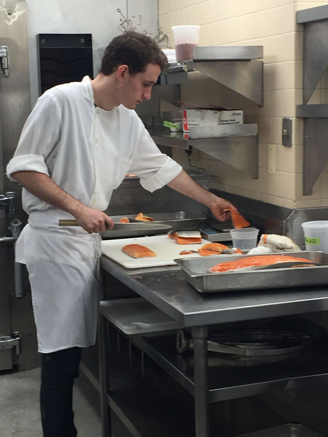Prepping fish.