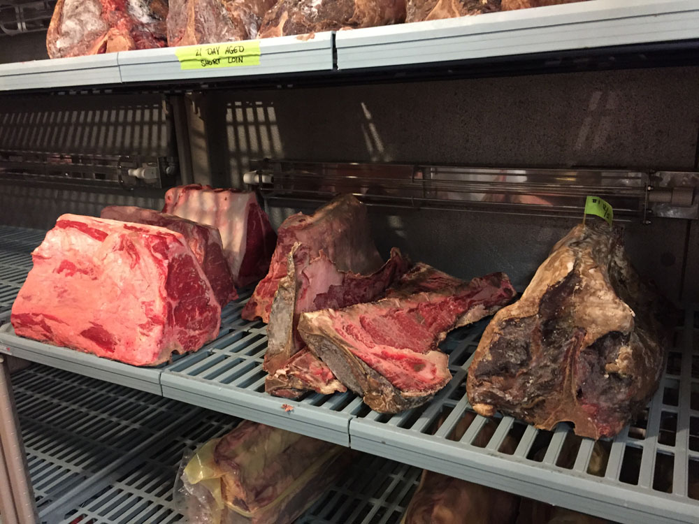 Meat aging refrigerator.
