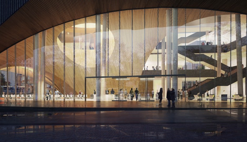 The main entrance to the new Temple University Library | ©MIR & Snøhetta