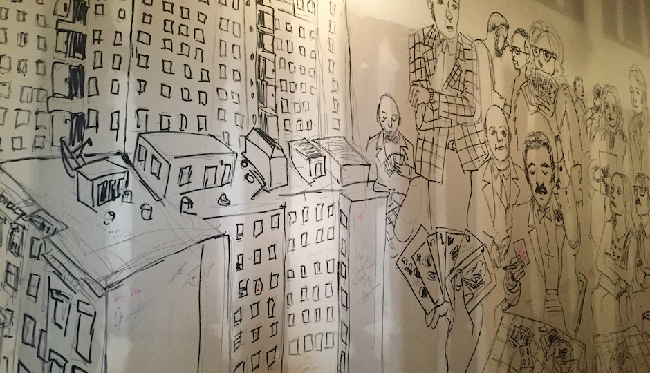 A mural by Aaron Krolikowski depicting Omar Sharif's bridge competitions at The Drake.