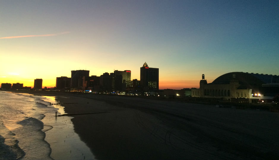 Atlantic City beach and boardwalk at twilight