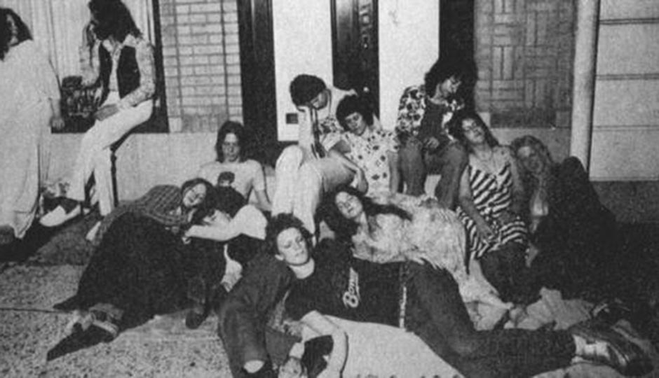 “Bowie kids” in front of Sigma Studios on 12th Street near Race during the recording of Young Americans in 1974.