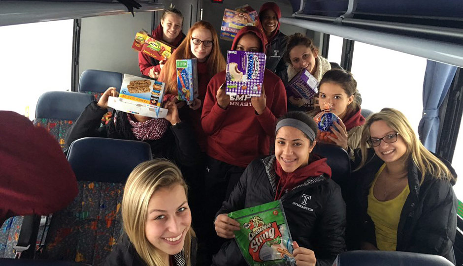 Members of the Temple women's gymnastics team stuck on Pennsylvania turnpike
