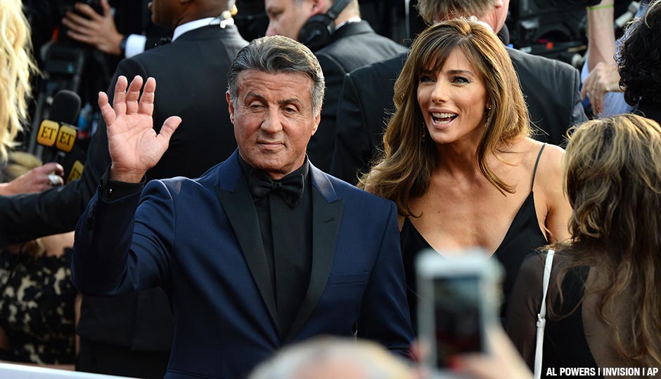 Sylvester Stallone and Jennifer Flavin arrive at the Oscars on Sunday.