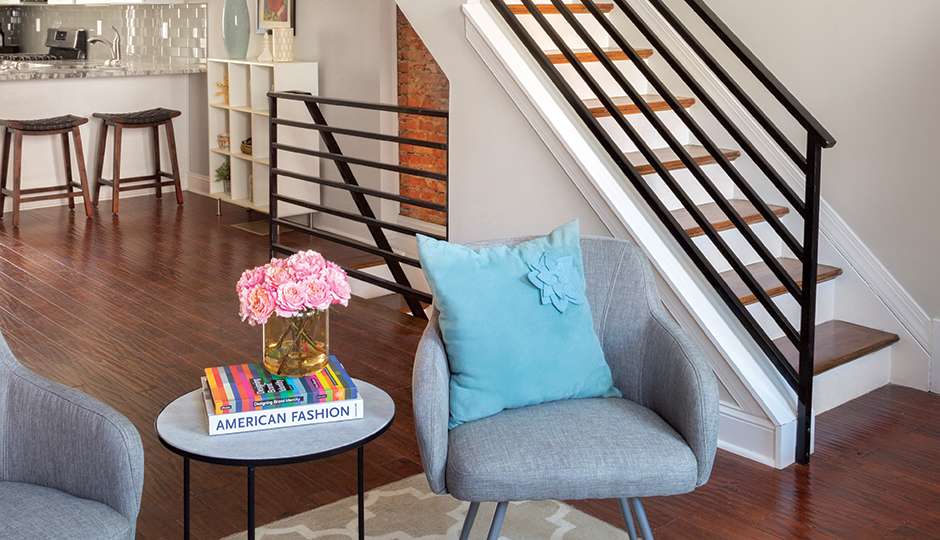 On the market: $295,000. 1232 South 20th Street, Point Breeze. What you get: Two bedrooms, three bathrooms, finished basement, Juliet balcony, patio. Photography by Courtney Apple; styling by Beka Rendell.