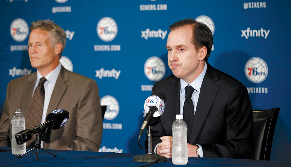 General manager Sam Hinkie holds a rare press conference. Photo courtesy of the Associated Press.