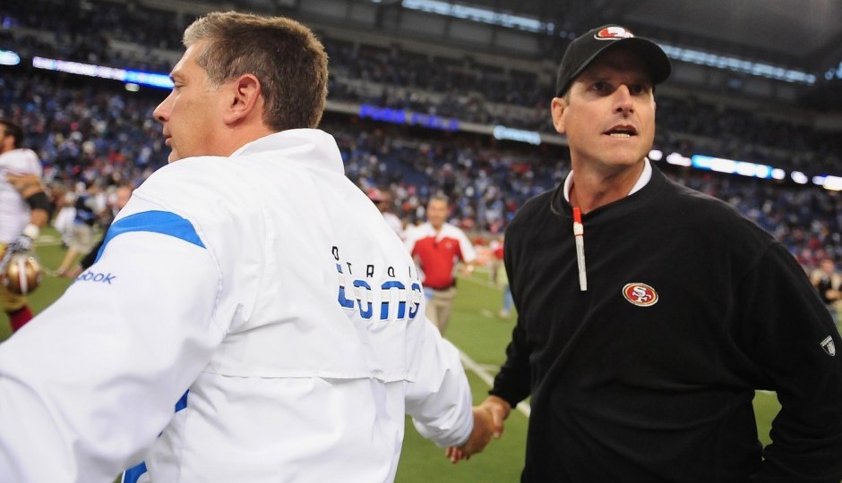 Jim Schwartz and Jim Harbaugh. (USA Today Sports)