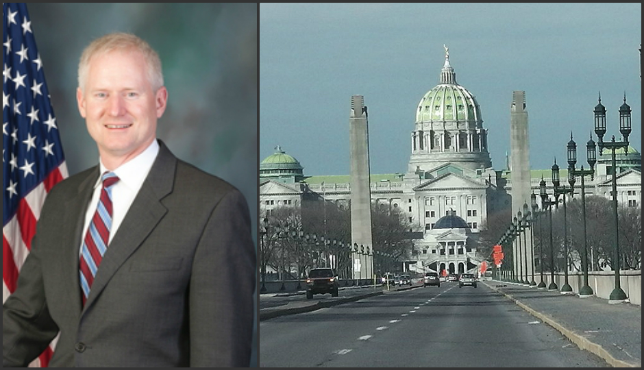 Left: Rep. Dave Parker. Right: Pennsylvania state capitol. (Capitol picture: Ron Harper Jr., Wikimedia Commons)
